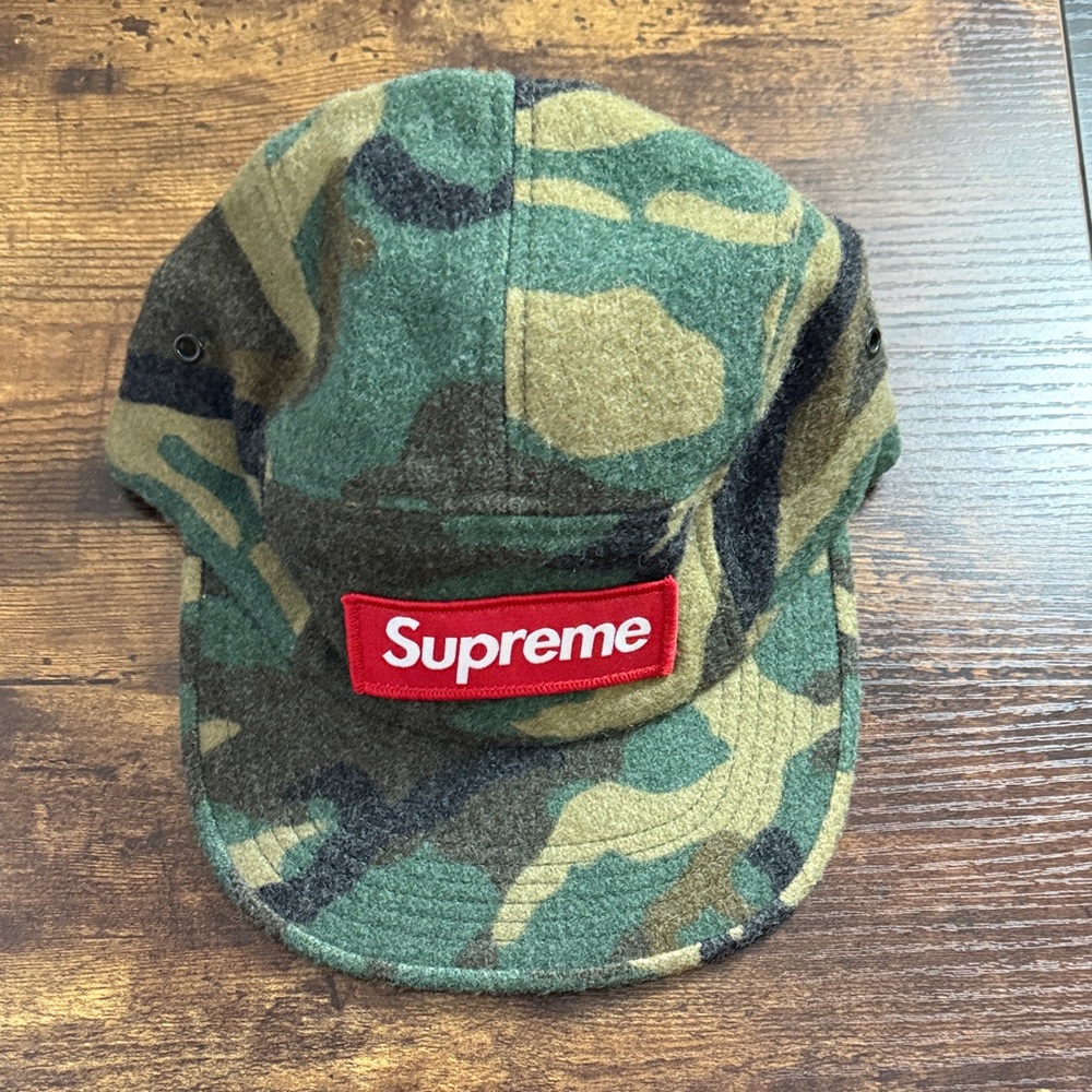 Supreme Green Camo Hat with Red Logo